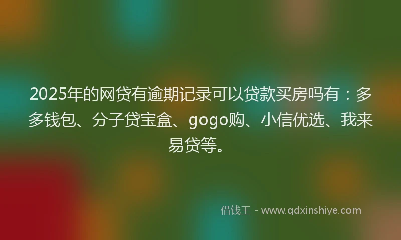 2025年的网贷有逾期记录可以贷款买房吗有：多多钱包、分子贷宝盒、gogo购、小信优选、我来易贷等。