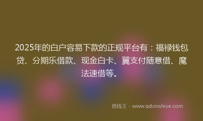 2025年的白户容易下款的正规平台有：福禄钱包贷、分期乐借款、现金白卡、翼支付随意借、魔法速借等。