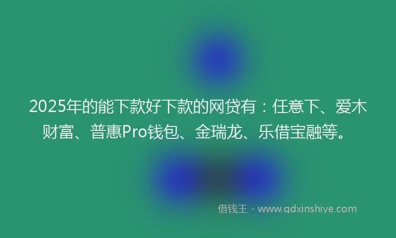 2025年的能下款好下款的网贷有：任意下、爱木财富、普惠Pro钱包、金瑞龙、乐借宝融等。