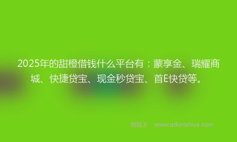 2025年的甜橙借钱什么平台有：蒙享金、瑞耀商城、快捷贷宝、现金秒贷宝、首E快贷等。