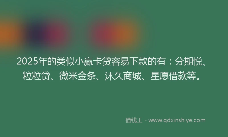2025年的类似小赢卡贷容易下款的有：分期悦、粒粒贷、微米金条、沐久商城、星愿借款等。