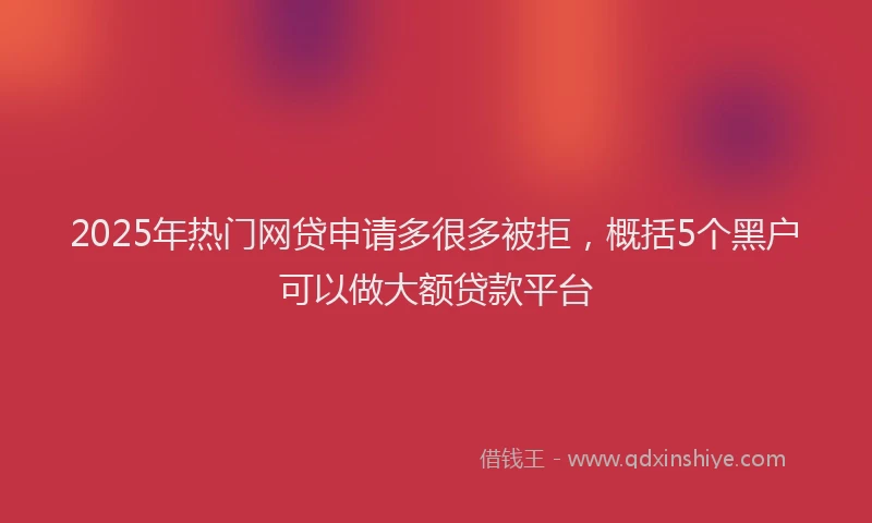 2025年热门网贷申请多很多被拒，概括5个黑户可以做大额贷款平台