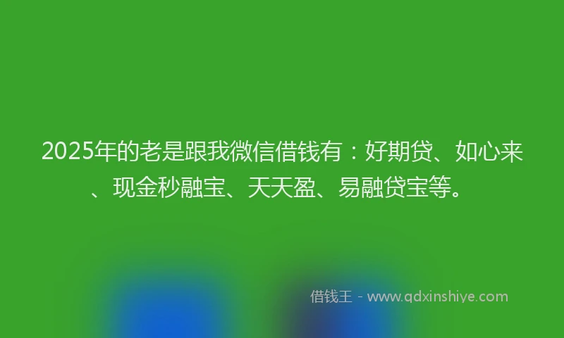 2025年的老是跟我微信借钱有：好期贷、如心来、现金秒融宝、天天盈、易融贷宝等。