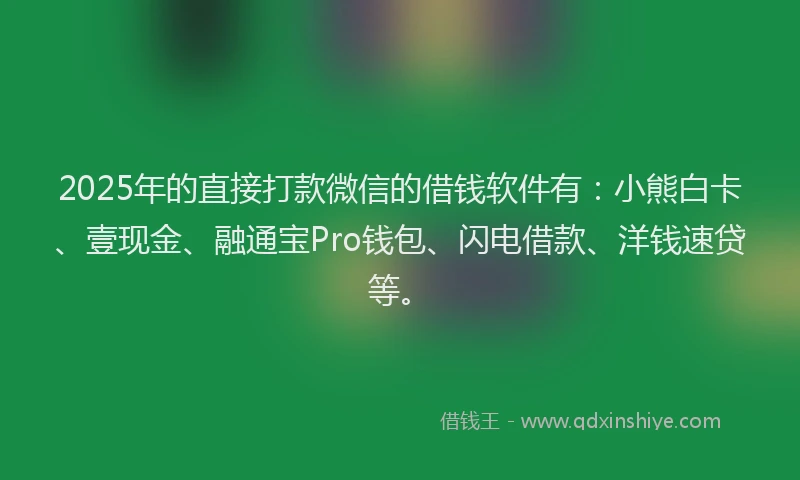 2025年的直接打款微信的借钱软件有：小熊白卡、壹现金、融通宝Pro钱包、闪电借款、洋钱速贷等。