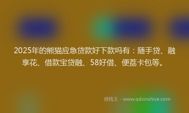 2025年的熊猫应急贷款好下款吗有：随手贷、融享花、借款宝贷融、58好借、便荔卡包等。