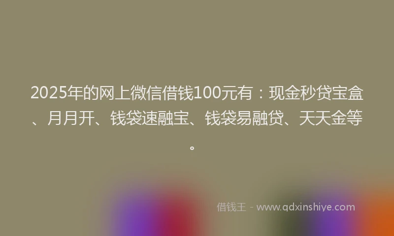 2025年的网上微信借钱100元有：现金秒贷宝盒、月月开、钱袋速融宝、钱袋易融贷、天天金等。