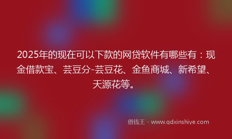 2025年的现在可以下款的网贷软件有哪些有:现金借款宝、芸豆分-芸豆花、金鱼商城、新希望、天源花等。