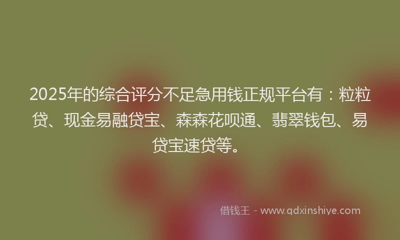 2025年的综合评分不足急用钱正规平台有：粒粒贷、现金易融贷宝、森森花呗通、翡翠钱包、易贷宝速贷等。