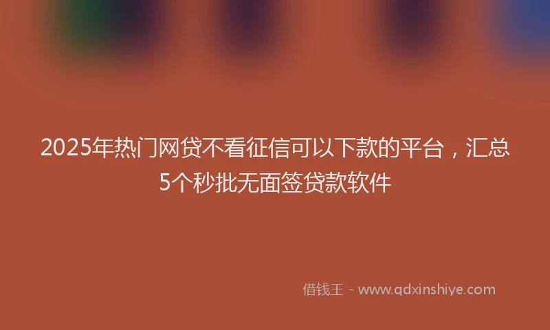 2025年热门网贷不看征信可以下款的平台，汇总5个秒批无面签贷款软件