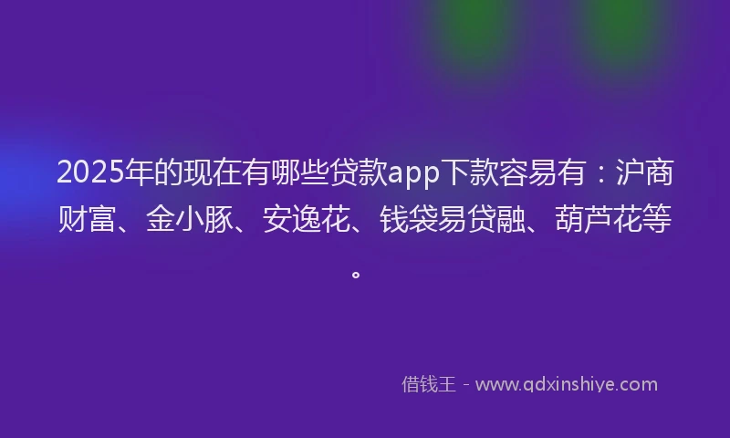 2025年的现在有哪些贷款app下款容易有：沪商财富、金小豚、安逸花、钱袋易贷融、葫芦花等。