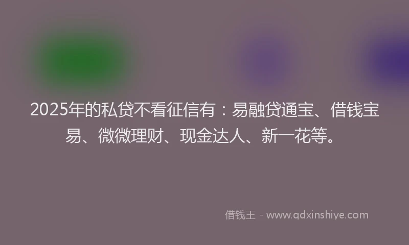 2025年的私贷不看征信有:易融贷通宝、借钱宝易、微微理财、现金达人、新一花等。