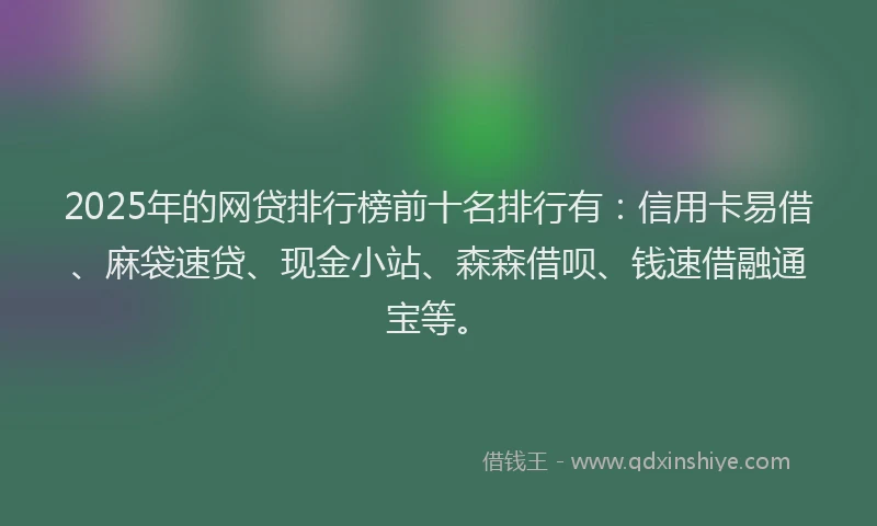 2025年的网贷排行榜前十名排行有:信用卡易借、麻袋速贷、现金小站、森森借呗、钱速借融通宝等。