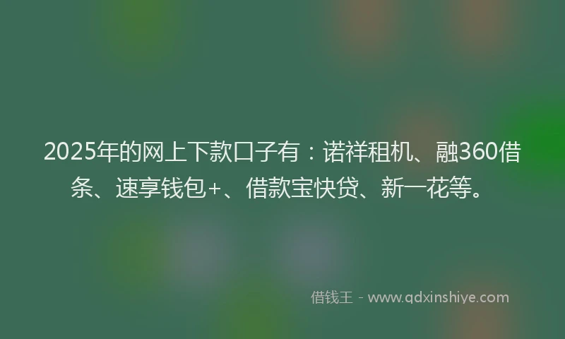 2025年的网上下款口子有：诺祥租机、融360借条、速享钱包+、借款宝快贷、新一花等。