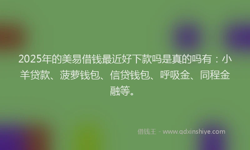 2025年的美易借钱最近好下款吗是真的吗有:小羊贷款、菠萝钱包、信贷钱包、呼吸金、同程金融等。