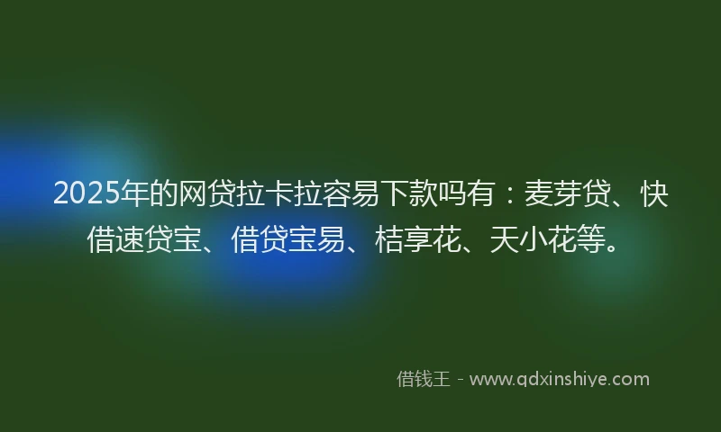 2025年的网贷拉卡拉容易下款吗有:麦芽贷、快借速贷宝、借贷宝易、桔享花、天小花等。