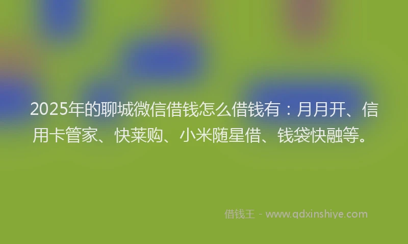 2025年的聊城微信借钱怎么借钱有：月月开、信用卡管家、快莱购、小米随星借、钱袋快融等。