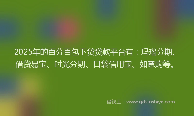 2025年的百分百包下贷贷款平台有：玛瑙分期、借贷易宝、时光分期、口袋信用宝、如意购等。