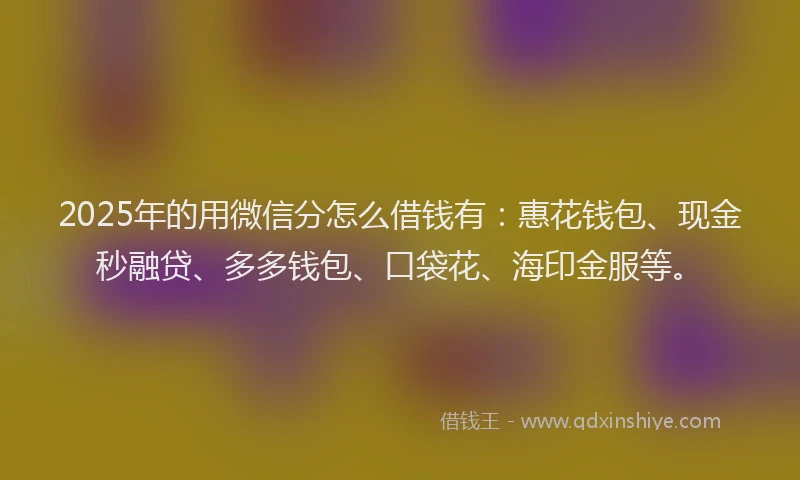 2025年的用微信分怎么借钱有：惠花钱包、现金秒融贷、多多钱包、口袋花、海印金服等。