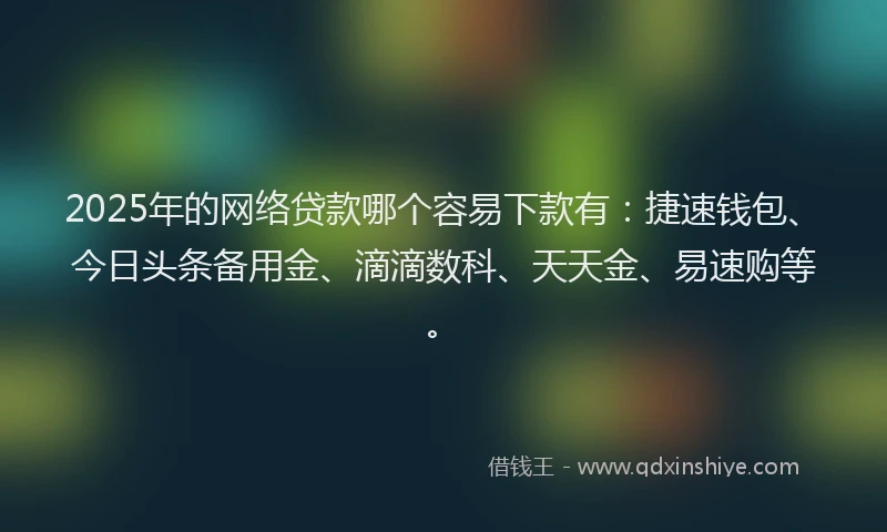 2025年的网络贷款哪个容易下款有：捷速钱包、今日头条备用金、滴滴数科、天天金、易速购等。
