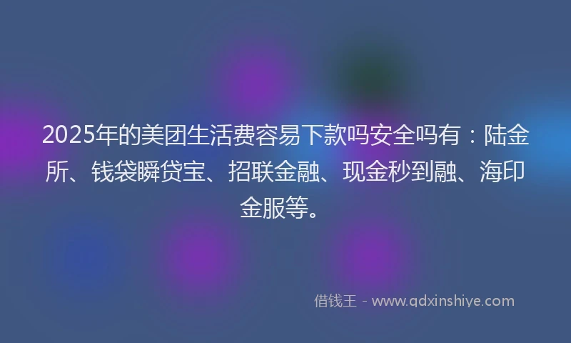 2025年的美团生活费容易下款吗安全吗有：陆金所、钱袋瞬贷宝、招联金融、现金秒到融、海印金服等。