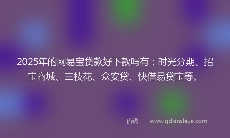 2025年的网易宝贷款好下款吗有:时光分期、招宝商城、三枝花、众安贷、快借易贷宝等。