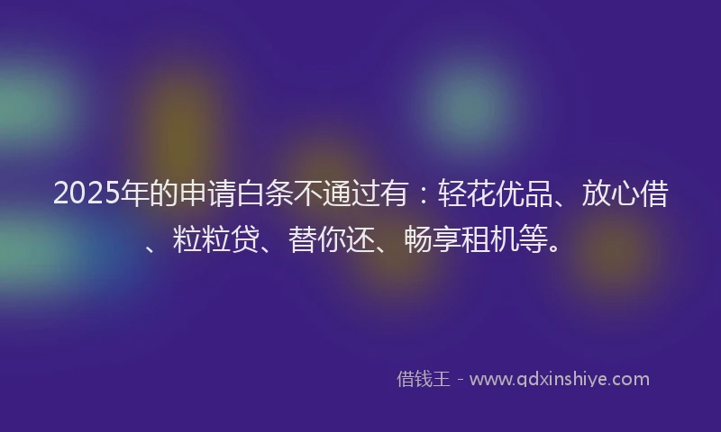 2025年的申请白条不通过有：轻花优品、放心借、粒粒贷、替你还、畅享租机等。