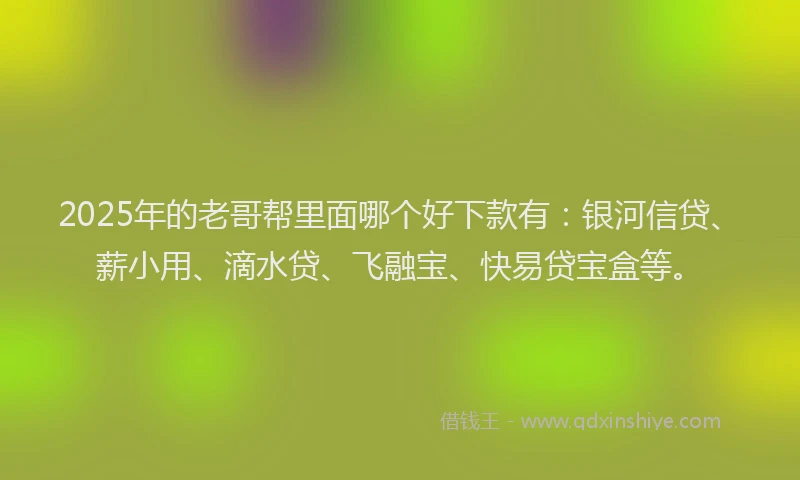 2025年的老哥帮里面哪个好下款有:银河信贷、薪小用、滴水贷、飞融宝、快易贷宝盒等。