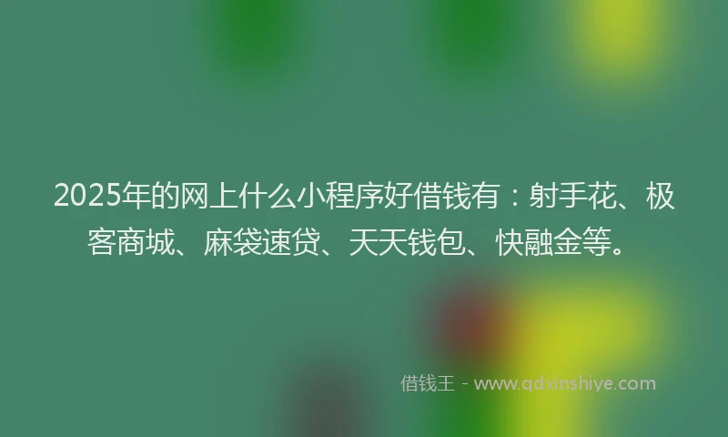 2025年的网上什么小程序好借钱有：射手花、极客商城、麻袋速贷、天天钱包、快融金等。