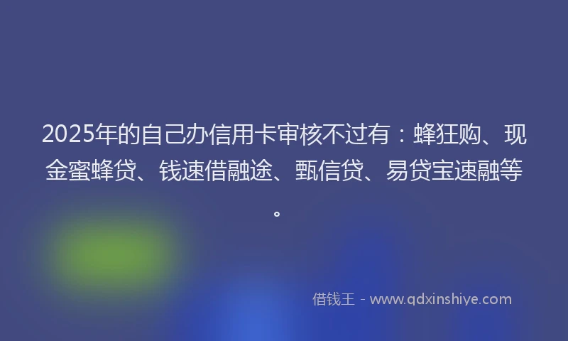 2025年的自己办信用卡审核不过有：蜂狂购、现金蜜蜂贷、钱速借融途、甄信贷、易贷宝速融等。