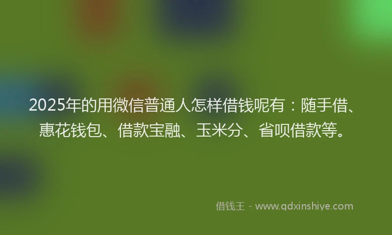 2025年的用微信普通人怎样借钱呢有：随手借、惠花钱包、借款宝融、玉米分、省呗借款等。