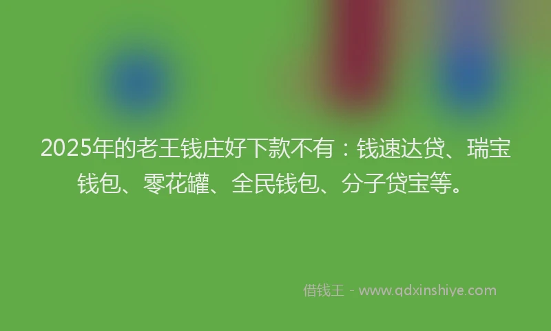 2025年的老王钱庄好下款不有：钱速达贷、瑞宝钱包、零花罐、全民钱包、分子贷宝等。