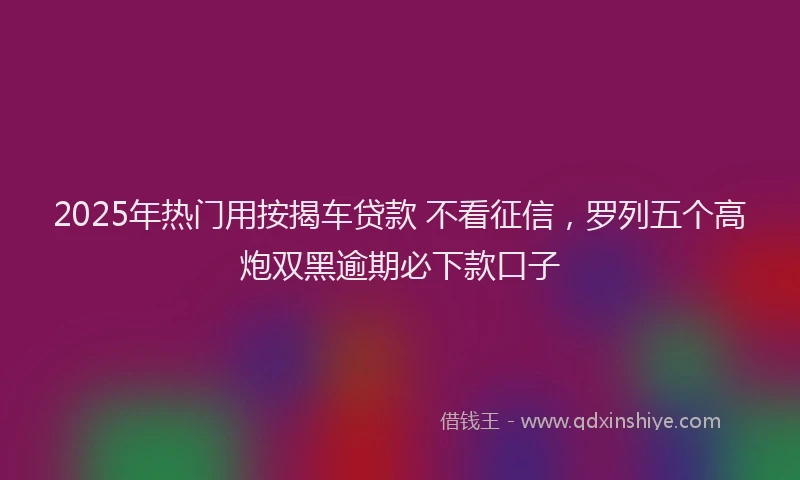 2025年热门用按揭车贷款 不看征信,罗列五个高炮双黑逾期必下款口子