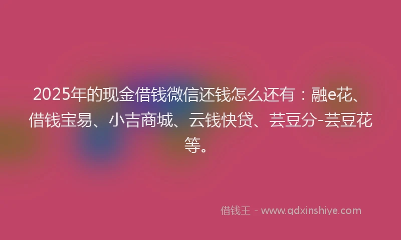 2025年的现金借钱微信还钱怎么还有:融e花、借钱宝易、小吉商城、云钱快贷、芸豆分-芸豆花等。