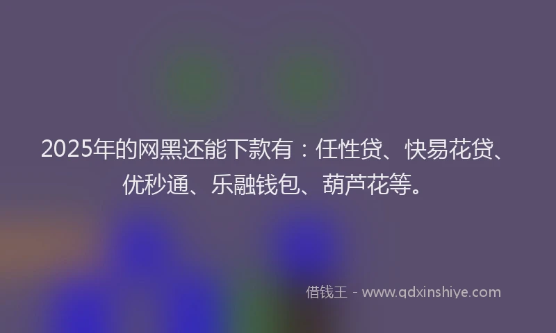 2025年的网黑还能下款有：任性贷、快易花贷、优秒通、乐融钱包、葫芦花等。