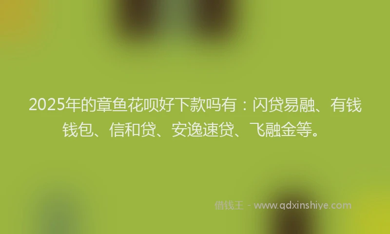 2025年的章鱼花呗好下款吗有:闪贷易融、有钱钱包、信和贷、安逸速贷、飞融金等。