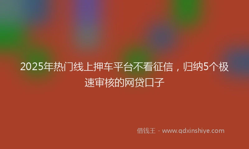 2025年热门线上押车平台不看征信,归纳5个极速审核的网贷口子