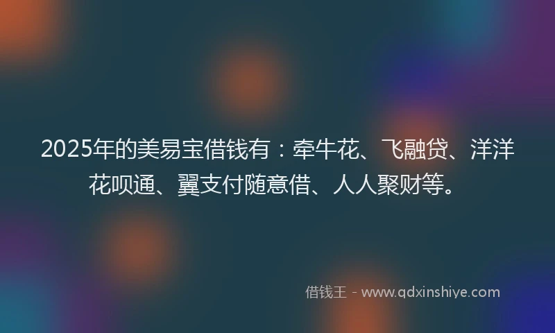 2025年的美易宝借钱有：牵牛花、飞融贷、洋洋花呗通、翼支付随意借、人人聚财等。