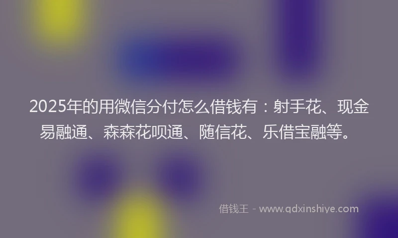 2025年的用微信分付怎么借钱有：射手花、现金易融通、森森花呗通、随信花、乐借宝融等。