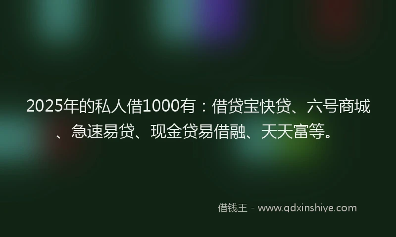 2025年的私人借1000有:借贷宝快贷、六号商城、急速易贷、现金贷易借融、天天富等。