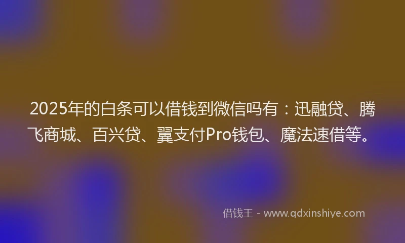 2025年的白条可以借钱到微信吗有：迅融贷、腾飞商城、百兴贷、翼支付Pro钱包、魔法速借等。