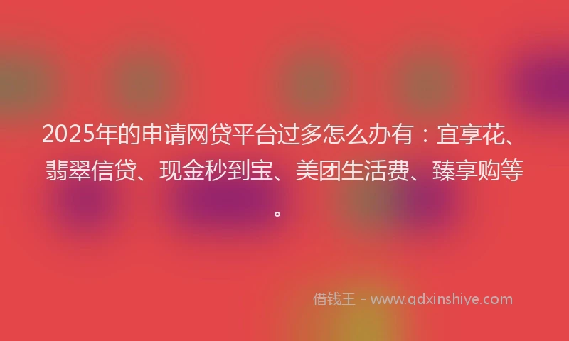 2025年的申请网贷平台过多怎么办有：宜享花、翡翠信贷、现金秒到宝、美团生活费、臻享购等。