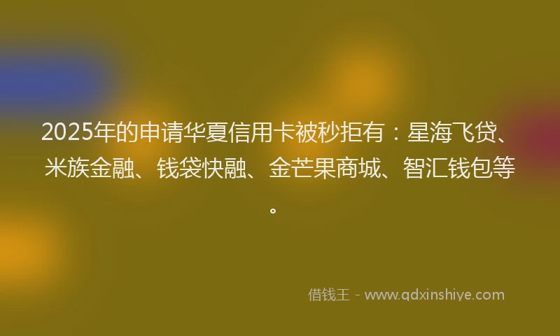 2025年的申请华夏信用卡被秒拒有：星海飞贷、米族金融、钱袋快融、金芒果商城、智汇钱包等。