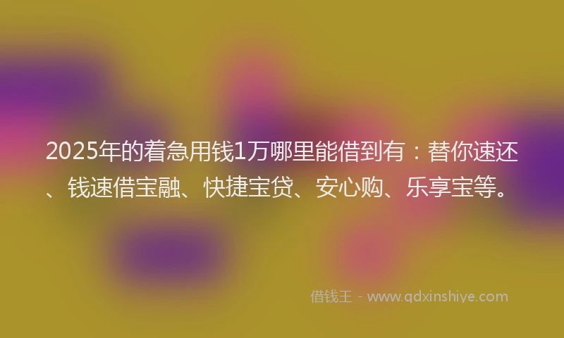 2025年的着急用钱1万哪里能借到有:替你速还、钱速借宝融、快捷宝贷、安心购、乐享宝等。