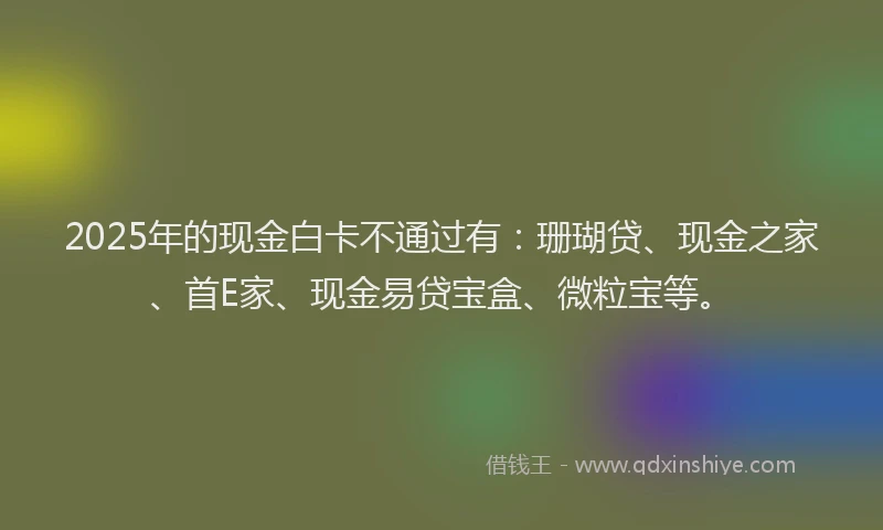 2025年的现金白卡不通过有:珊瑚贷、现金之家、首E家、现金易贷宝盒、微粒宝等。