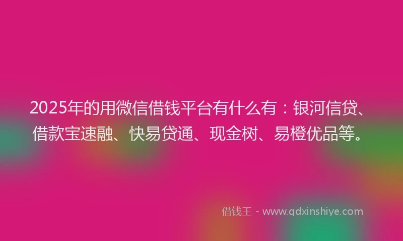 2025年的用微信借钱平台有什么有：银河信贷、借款宝速融、快易贷通、现金树、易橙优品等。