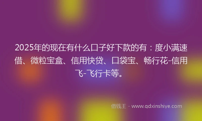 2025年的现在有什么口子好下款的有：度小满速借、微粒宝盒、信用快贷、口袋宝、畅行花-信用飞-飞行卡等。