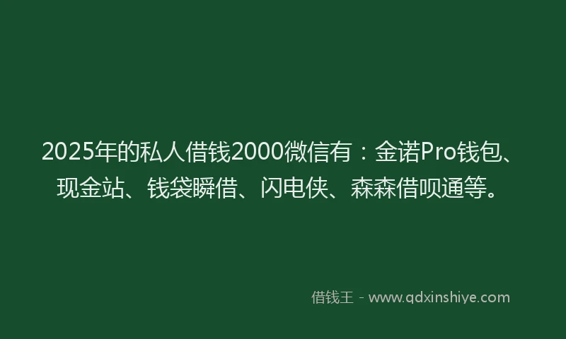 2025年的私人借钱2000微信有：金诺Pro钱包、现金站、钱袋瞬借、闪电侠、森森借呗通等。