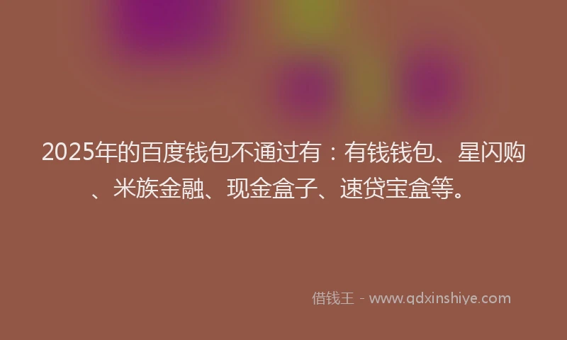 2025年的百度钱包不通过有：有钱钱包、星闪购、米族金融、现金盒子、速贷宝盒等。