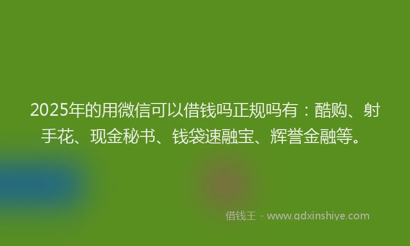 2025年的用微信可以借钱吗正规吗有：酷购、射手花、现金秘书、钱袋速融宝、辉誉金融等。