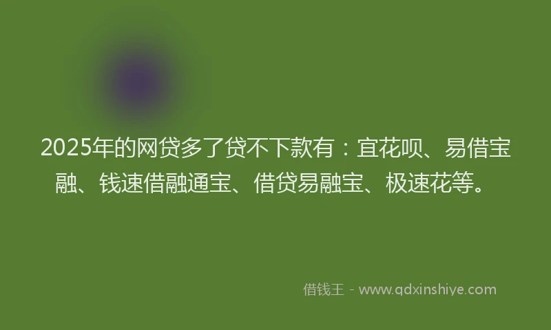2025年的网贷多了贷不下款有:宜花呗、易借宝融、钱速借融通宝、借贷易融宝、极速花等。